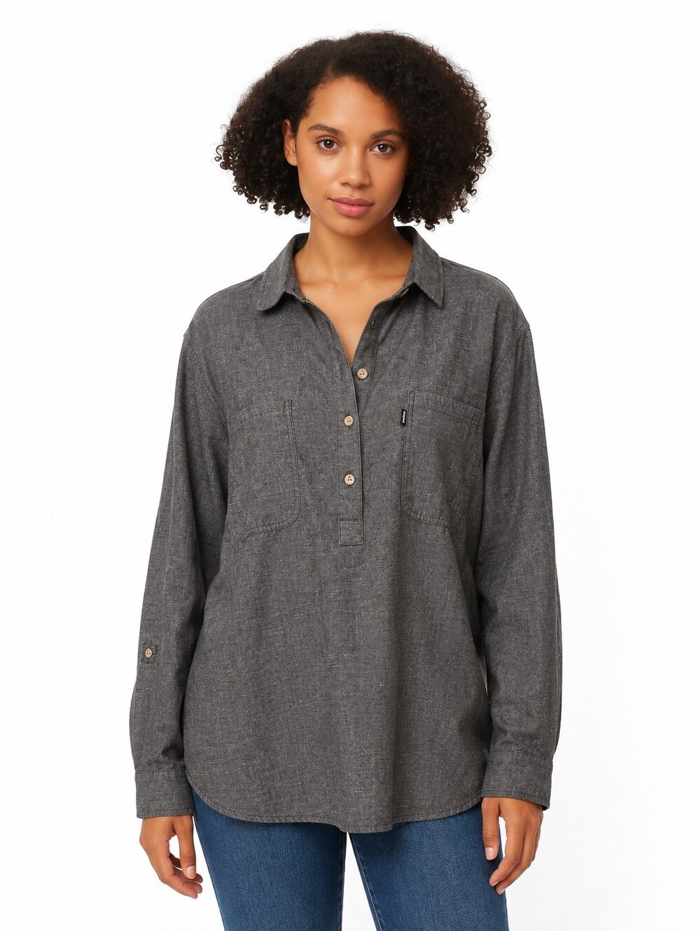Tentree Oversized Long Sleeve Pullover Shirt Pockets Cotton Gorpcore Hiking Sz M